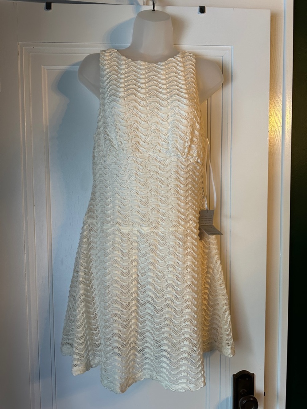 Sleeveless Cream Lace Mini Dress